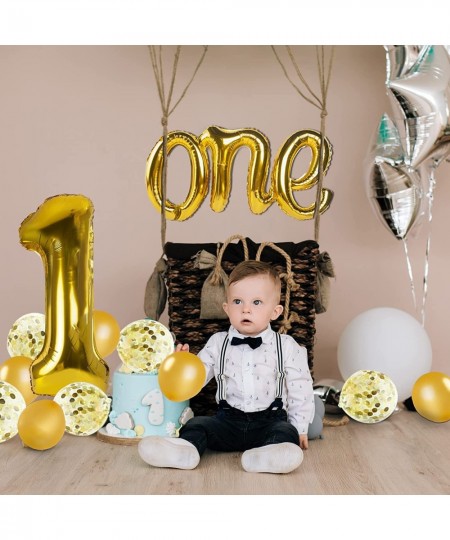 Large - Gold One Balloon for First Birthday 40 Inch Number 1 Balloon Gold 1st Birthday Balloons Confetti Balloons Gold 1 Ball...