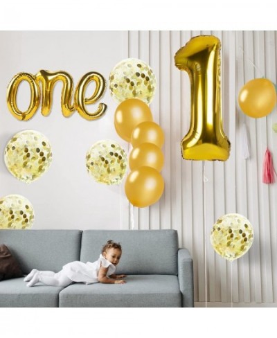 Large - Gold One Balloon for First Birthday 40 Inch Number 1 Balloon Gold 1st Birthday Balloons Confetti Balloons Gold 1 Ball...