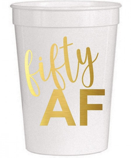 Fifty AF White Cups- Set of 10- 50th Birthday Plastic Cups - 50th Birthday Party Stadium Cups - 50th Birthday Decorations Whi...