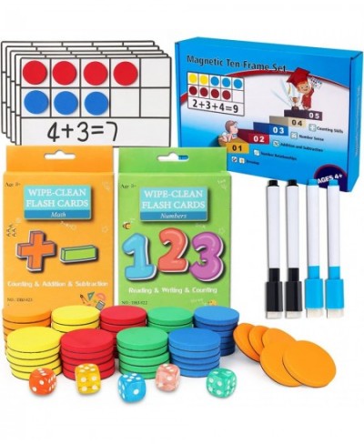 Magnetic Ten-Frame Set Math Manipulatives 142pcs Kit 5 Frames + 55 Magnetic Math Counters + 5 Dice + 72 Math Flash Cards + 4 ...