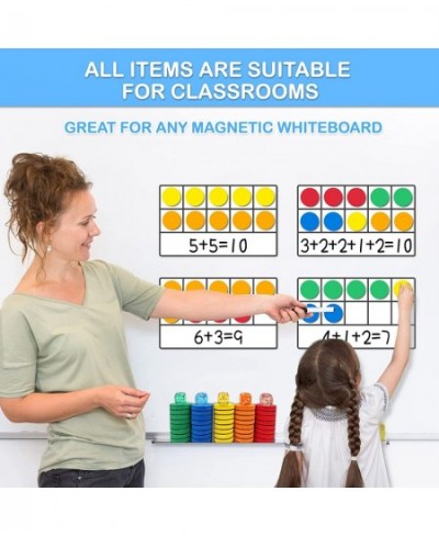 Magnetic Ten-Frame Set Math Manipulatives 142pcs Kit 5 Frames + 55 Magnetic Math Counters + 5 Dice + 72 Math Flash Cards + 4 ...