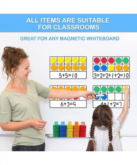 Magnetic Ten-Frame Set Math Manipulatives 142pcs Kit 5 Frames + 55 Magnetic Math Counters + 5 Dice + 72 Math Flash Cards + 4 ...