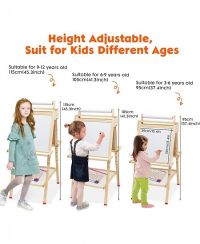 Kids Easel Wooden Art Easel Adjustable Standing Easel Double-Sided Drawing Easel with Paper Roll Magnetic Chalkboard & Whiteb...