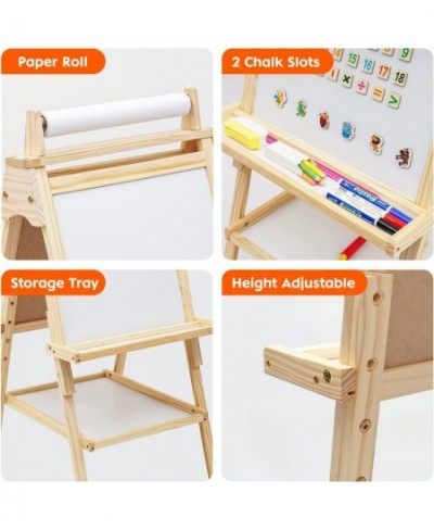 Kids Easel Wooden Art Easel Adjustable Standing Easel Double-Sided Drawing Easel with Paper Roll Magnetic Chalkboard & Whiteb...