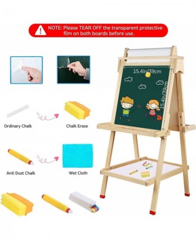 Kids Easel Wooden Art Easel Adjustable Standing Easel Double-Sided Drawing Easel with Paper Roll Magnetic Chalkboard & Whiteb...