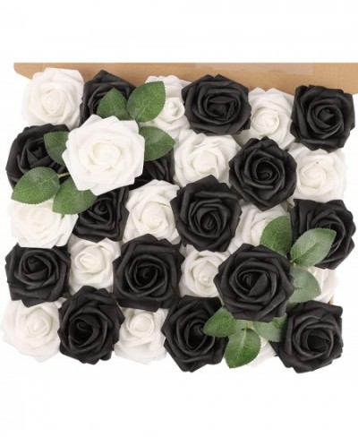 Artificial Flowers Fake Foam Rose with Stems for Wedding Party DIY Bouquets Baby Shower Home Decoration 30pcs Black White $21...