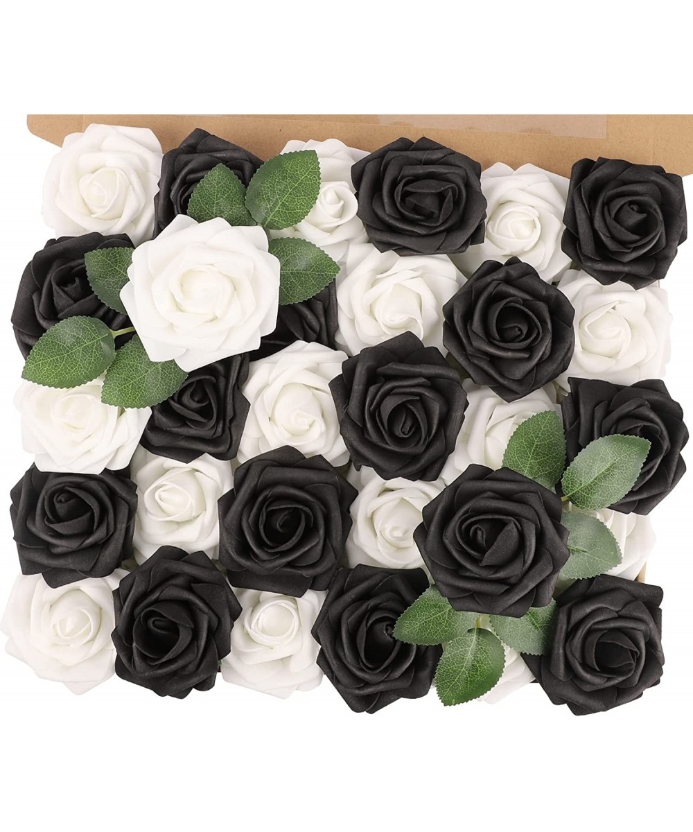 Artificial Flowers Fake Foam Rose with Stems for Wedding Party DIY Bouquets Baby Shower Home Decoration 30pcs Black White $21...