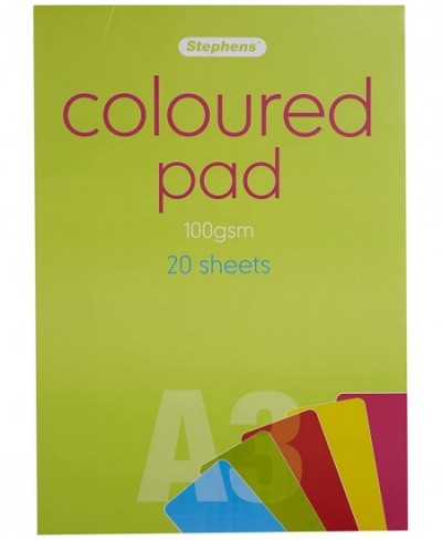 Coloured Pad (RS544357) A3 Gum Bound 100GSM 20 Multicoloured Sheets for Home School Professional Artists College Technical Dr...