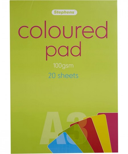 Coloured Pad (RS544357) A3 Gum Bound 100GSM 20 Multicoloured Sheets for Home School Professional Artists College Technical Dr...