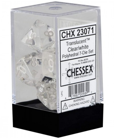 Transulcent Polyhedral Dice Set Clear with White $23.21 - Game Accessories