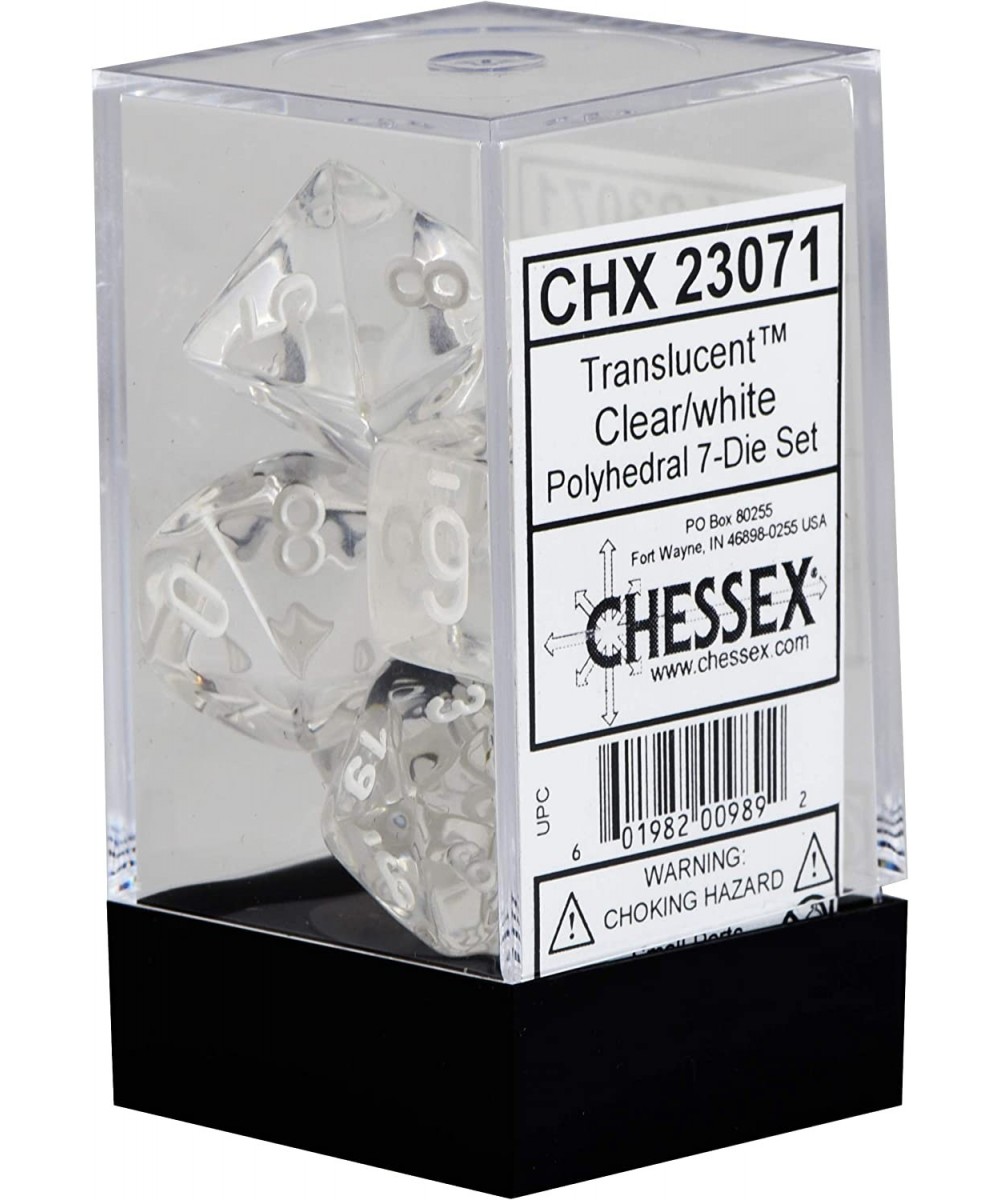 Transulcent Polyhedral Dice Set Clear with White $23.21 - Game Accessories