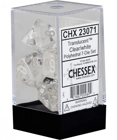 Transulcent Polyhedral Dice Set Clear with White $23.21 - Game Accessories