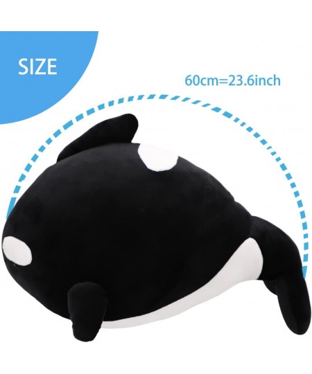 Ocean Giant Orca Black Fish Plush Blue Whale 23.6'' Long Big Killer Whale Soft Hugging Pillow Decker Whale Shark Plushie Stuf...