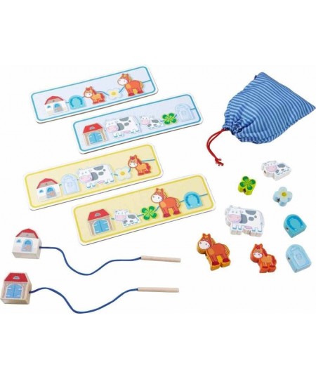 On The Farm Threading Game with 10 Chunky Wooden Lacing Figures & 4 Templates (Made in Germany) $58.47 - Early Development & ...