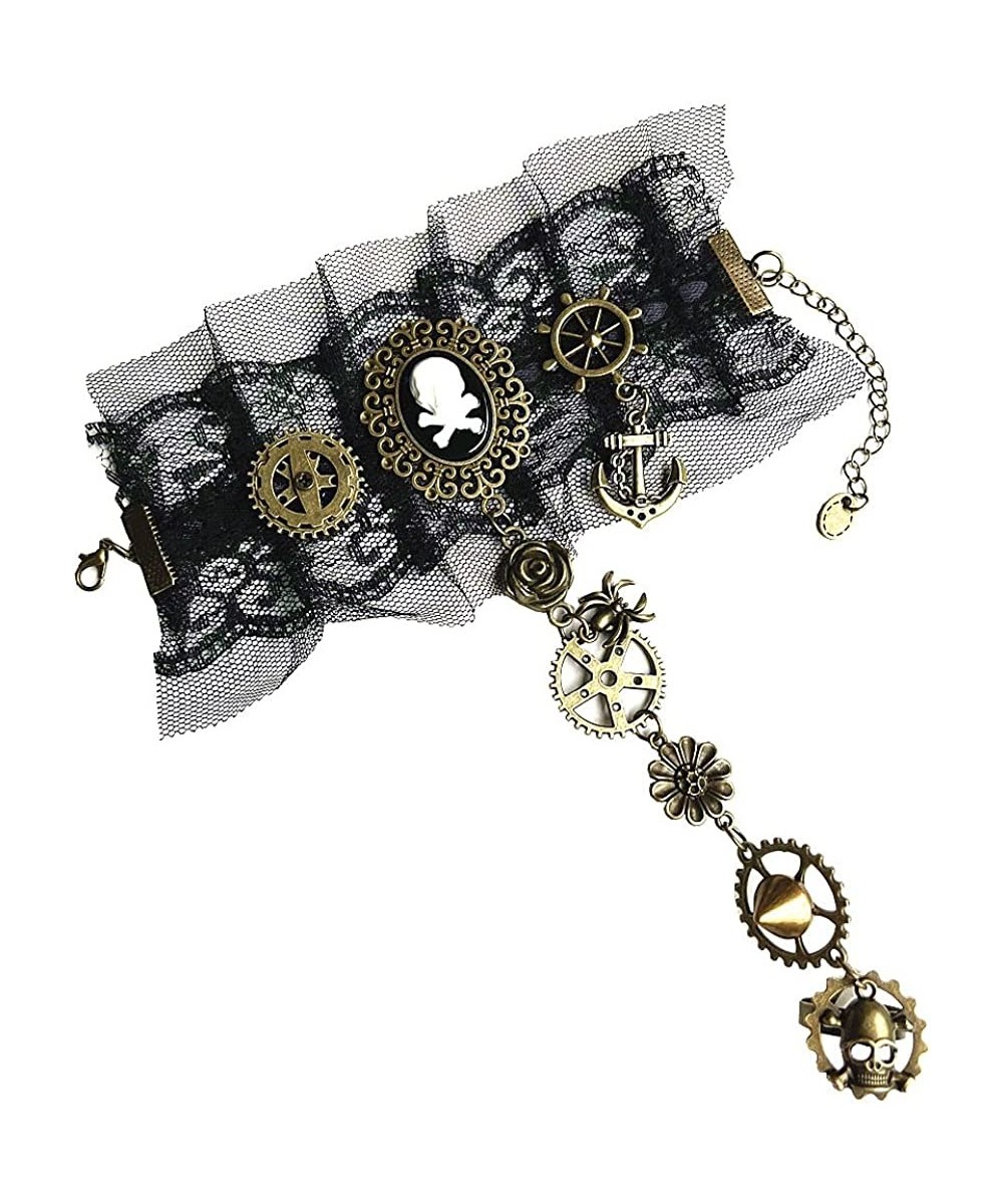 Women Gothic Pirate Skull Steampunk Gear Bracelet Jewelry Accessory Wristband with Finger Ring $20.53 - Kids' Dress-Up Access...