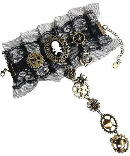 Women Gothic Pirate Skull Steampunk Gear Bracelet Jewelry Accessory Wristband with Finger Ring $20.53 - Kids' Dress-Up Access...