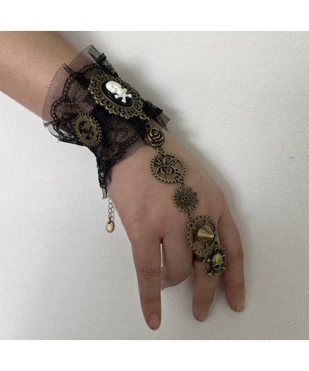 Women Gothic Pirate Skull Steampunk Gear Bracelet Jewelry Accessory Wristband with Finger Ring $20.53 - Kids' Dress-Up Access...