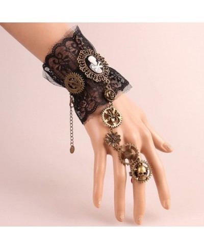 Women Gothic Pirate Skull Steampunk Gear Bracelet Jewelry Accessory Wristband with Finger Ring $20.53 - Kids' Dress-Up Access...