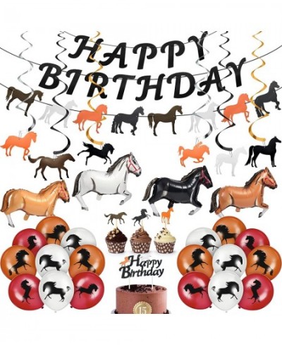 44 Pieces Horse Birthday Party Decoration Set Including Horse Happy Birthday Banner Horse Spiral Hanging Decor Cupcake Topper...