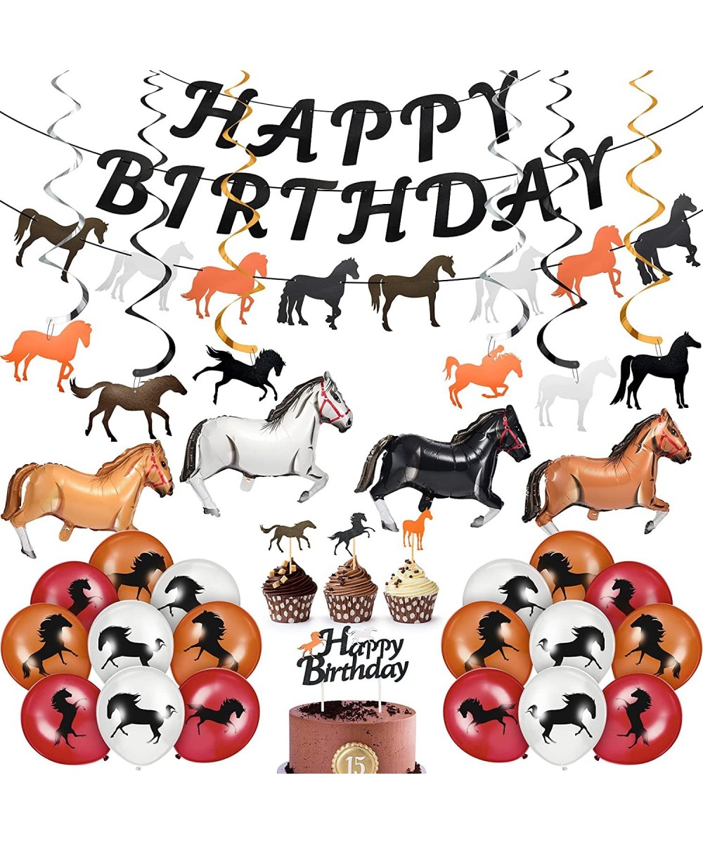 44 Pieces Horse Birthday Party Decoration Set Including Horse Happy Birthday Banner Horse Spiral Hanging Decor Cupcake Topper...