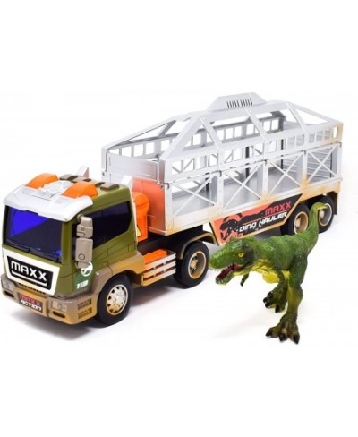 Maxx Action Long Haul Dinosaur Transport Truck & Trailer - 3 Piece Vehicle Toy for Kids - Lights Sounds and Friction Motor - ...