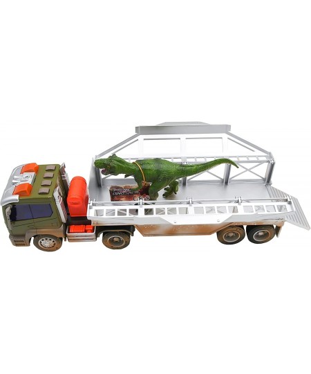 Maxx Action Long Haul Dinosaur Transport Truck & Trailer - 3 Piece Vehicle Toy for Kids - Lights Sounds and Friction Motor - ...