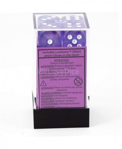 Borealis 16mm d6 Purple/White Luminary Dice Block (12 dice) (27777) $23.01 - Game Accessories