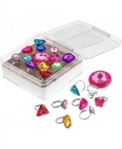 Adjustable Little Girl Jewel Rings Kids Gift Play Rings Multi Shapes Colorful Princess Pretend Jewel Rings Box Packed 12pcs $...