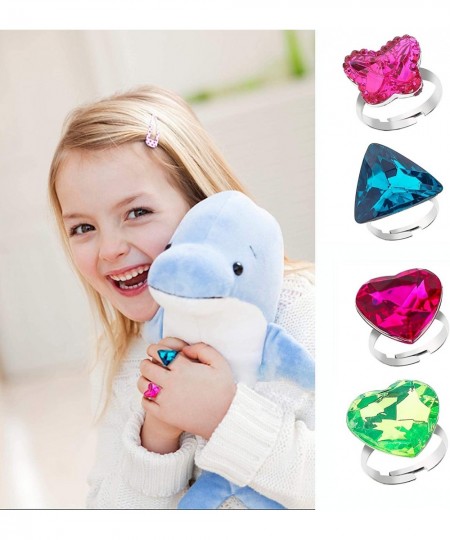 Adjustable Little Girl Jewel Rings Kids Gift Play Rings Multi Shapes Colorful Princess Pretend Jewel Rings Box Packed 12pcs $...