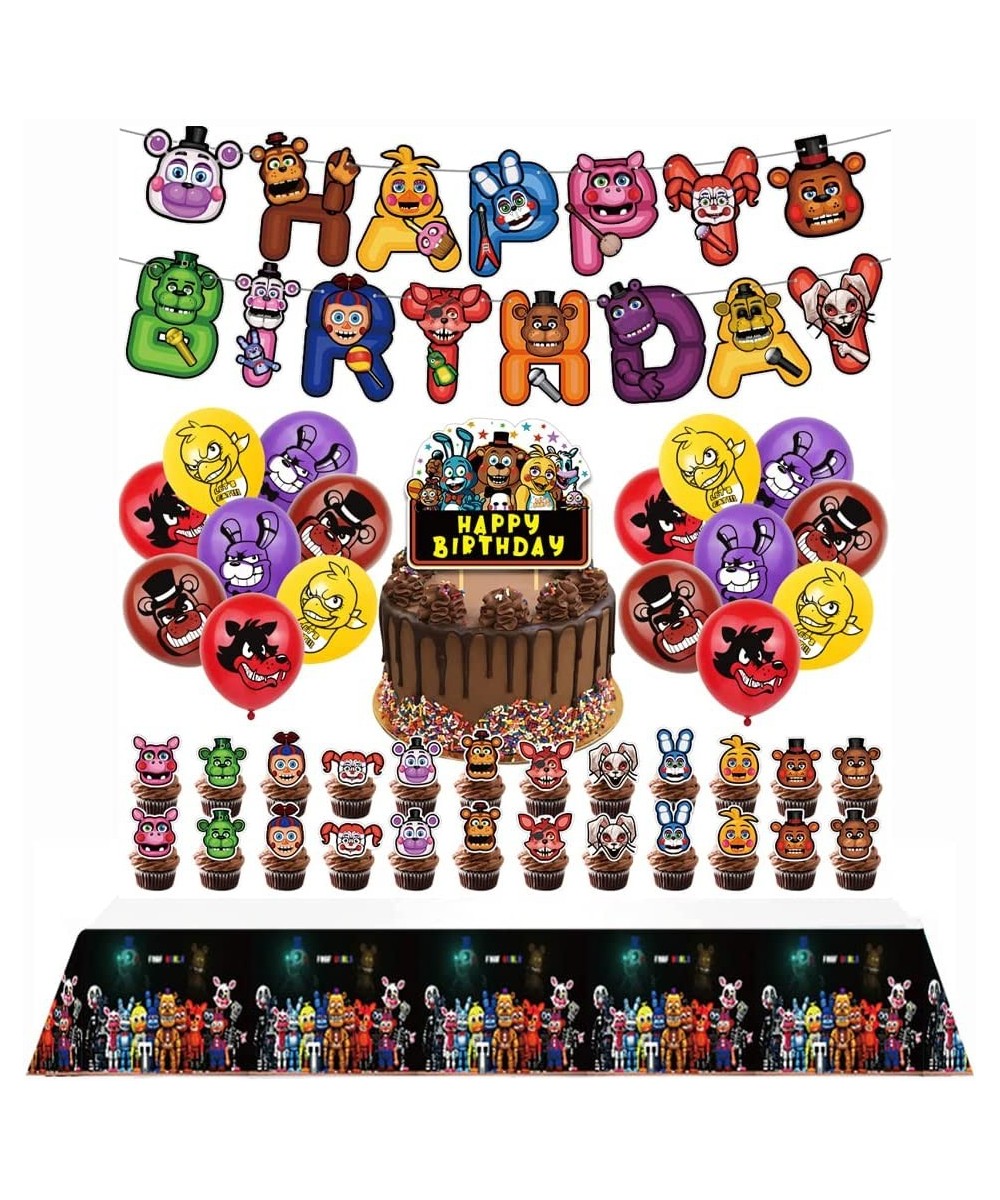 Birthday Party Supplies Five Nights at Freddy Includes Banner Tablecloth Cake Topper - 24 Cupcake Toppers - 20 Balloons $27.6...