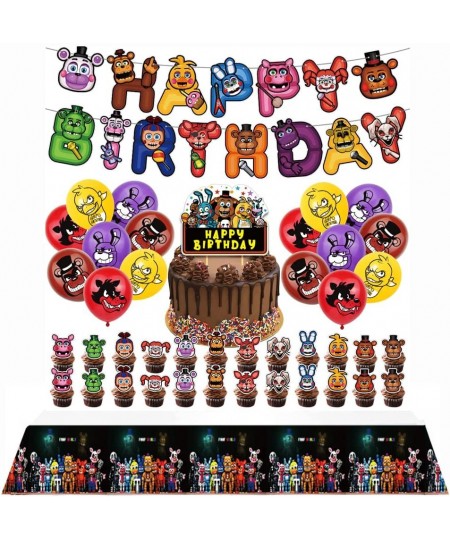 Birthday Party Supplies Five Nights at Freddy Includes Banner Tablecloth Cake Topper - 24 Cupcake Toppers - 20 Balloons $27.6...