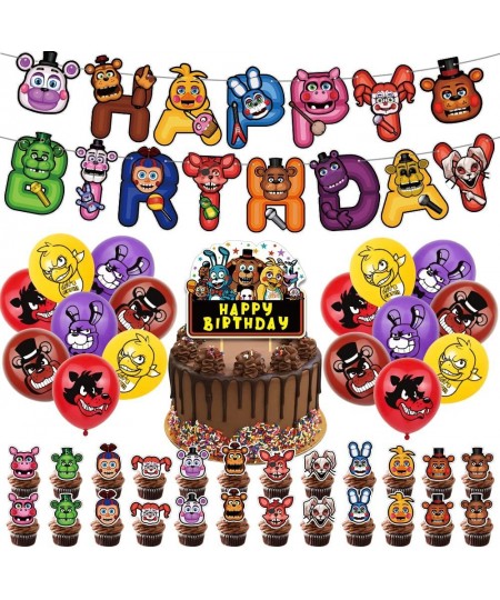 Birthday Party Supplies Five Nights at Freddy Includes Banner Tablecloth Cake Topper - 24 Cupcake Toppers - 20 Balloons $27.6...