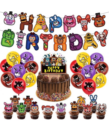 Birthday Party Supplies Five Nights at Freddy Includes Banner Tablecloth Cake Topper - 24 Cupcake Toppers - 20 Balloons $27.6...