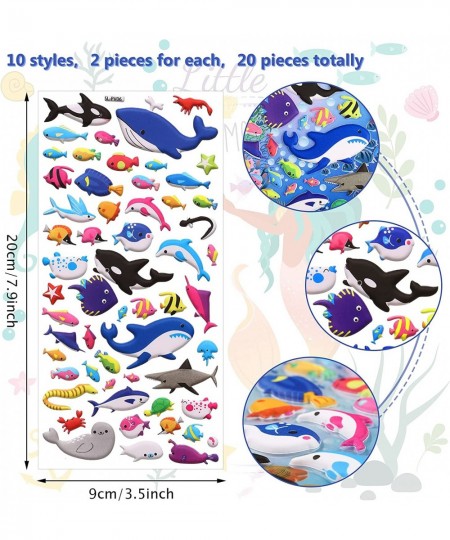 1000 Pieces 20 Sheets Puffy Ocean Stickers Foam Bubble Ocean Animal Stickers 3D Sea Animal Stickers Decals for Water Bottle L...