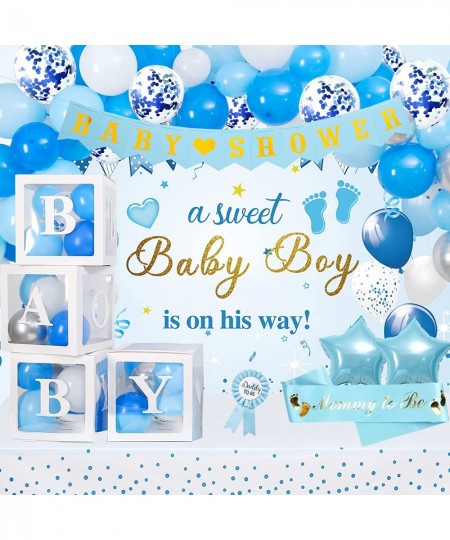 Baby Shower Decorations for Boy Blue Baby Party Decor Kit with Balloons Boxes Blue Balloon Garland Backdrop Banner and Tablec...