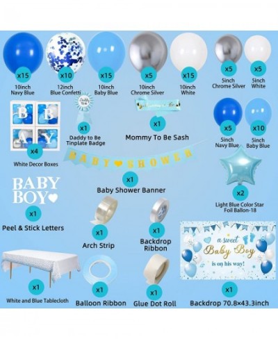 Baby Shower Decorations for Boy Blue Baby Party Decor Kit with Balloons Boxes Blue Balloon Garland Backdrop Banner and Tablec...