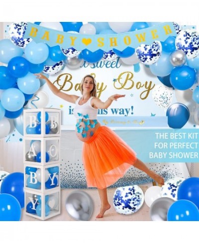 Baby Shower Decorations for Boy Blue Baby Party Decor Kit with Balloons Boxes Blue Balloon Garland Backdrop Banner and Tablec...