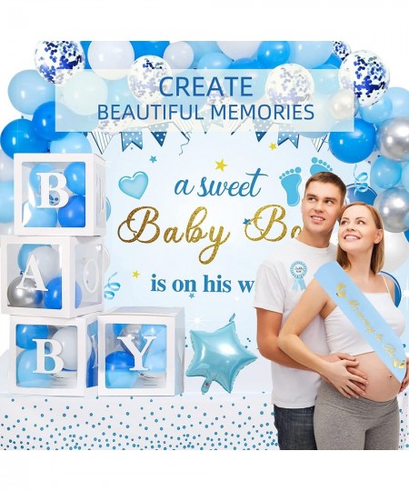 Baby Shower Decorations for Boy Blue Baby Party Decor Kit with Balloons Boxes Blue Balloon Garland Backdrop Banner and Tablec...