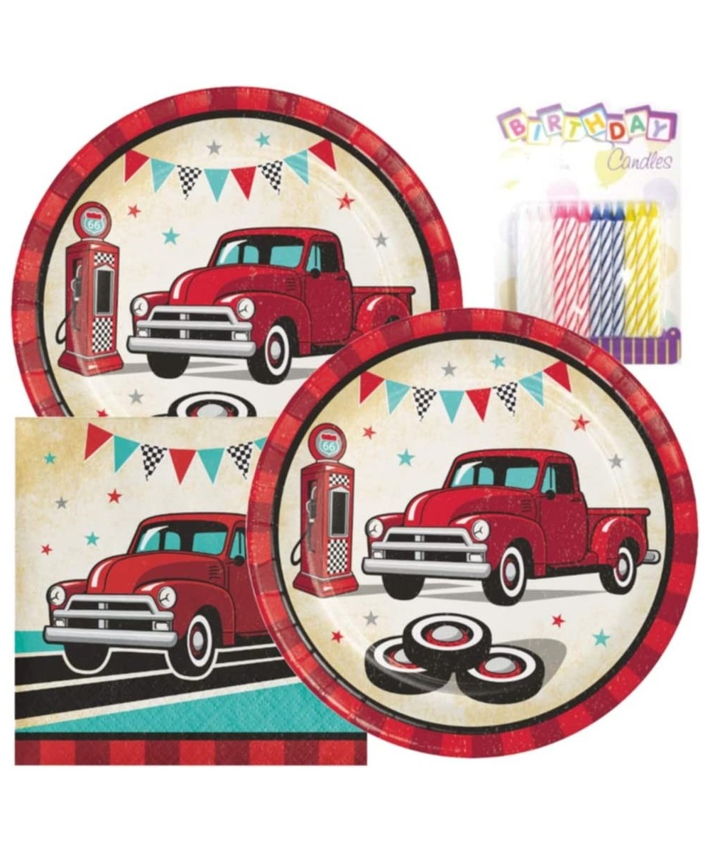 Vintage Red Truck Birthday Party Pack – Includes 7” Paper Plates & Beverage Napkins Plus 24 Birthday Candles – Serves 16 $26....