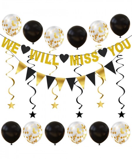 We Will Miss You Decorations Gold Glitter We Will Miss You Banner Triangle Flag Garland Star Hanging Swirls and Balloons for ...