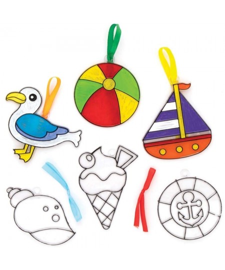 FE308 Seaside Suncatcher Craft - Pack of 10 Stained Glass Effect for Kids to Decorate and Display for Arts and Craft Activiti...