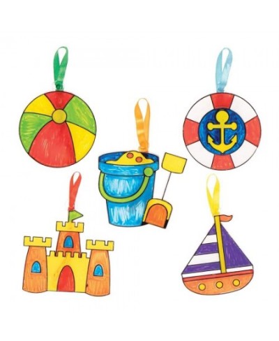 FE308 Seaside Suncatcher Craft - Pack of 10 Stained Glass Effect for Kids to Decorate and Display for Arts and Craft Activiti...