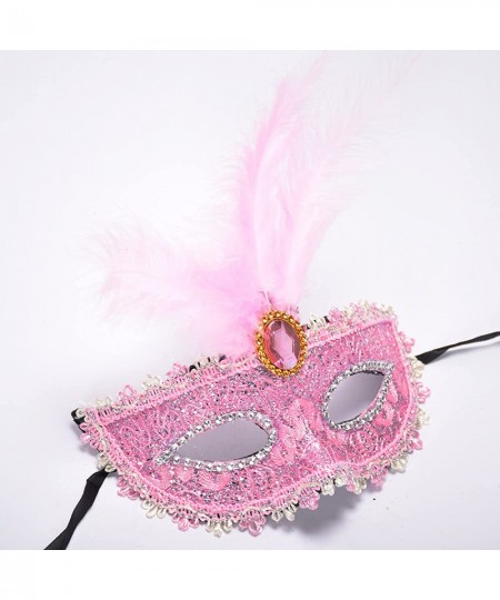 Women's Feather Masquerade Mask Venetian Halloween Mardi Gras Costumes Party Ball Prom Mask Funny Cosplay Accessory (Pink) $2...