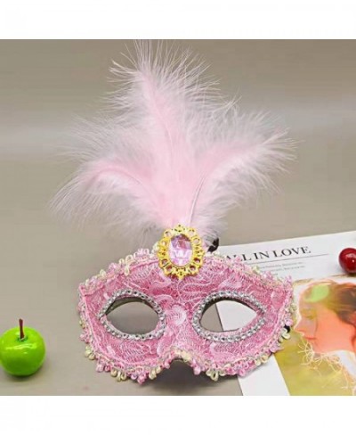 Women's Feather Masquerade Mask Venetian Halloween Mardi Gras Costumes Party Ball Prom Mask Funny Cosplay Accessory (Pink) $2...