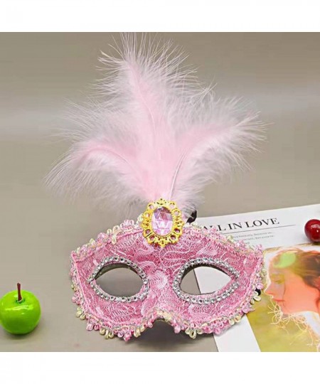 Women's Feather Masquerade Mask Venetian Halloween Mardi Gras Costumes Party Ball Prom Mask Funny Cosplay Accessory (Pink) $2...