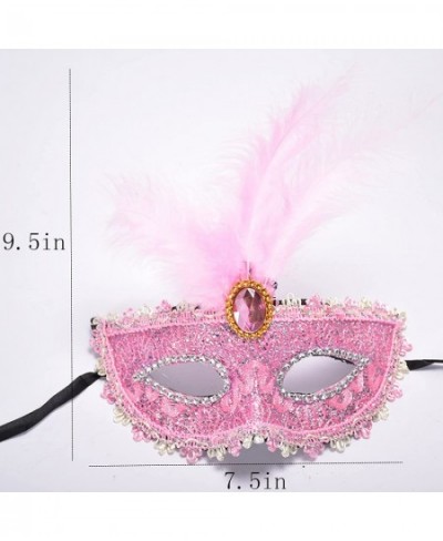 Women's Feather Masquerade Mask Venetian Halloween Mardi Gras Costumes Party Ball Prom Mask Funny Cosplay Accessory (Pink) $2...