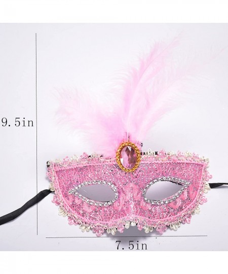 Women's Feather Masquerade Mask Venetian Halloween Mardi Gras Costumes Party Ball Prom Mask Funny Cosplay Accessory (Pink) $2...