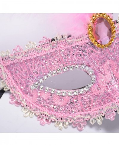 Women's Feather Masquerade Mask Venetian Halloween Mardi Gras Costumes Party Ball Prom Mask Funny Cosplay Accessory (Pink) $2...