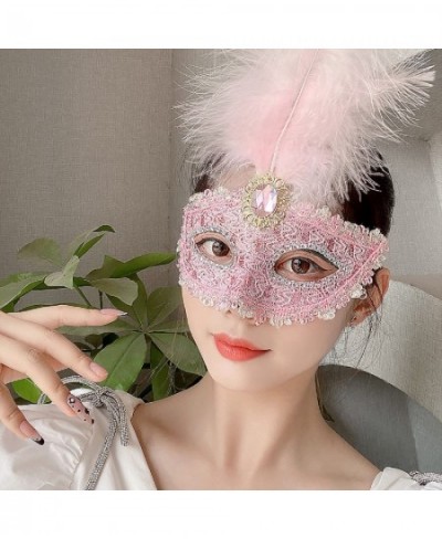 Women's Feather Masquerade Mask Venetian Halloween Mardi Gras Costumes Party Ball Prom Mask Funny Cosplay Accessory (Pink) $2...