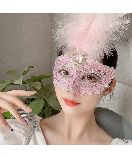 Women's Feather Masquerade Mask Venetian Halloween Mardi Gras Costumes Party Ball Prom Mask Funny Cosplay Accessory (Pink) $2...